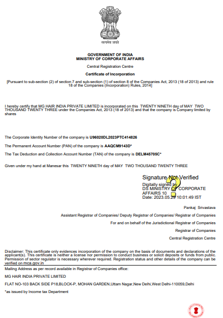 Cerificate of Incoperation