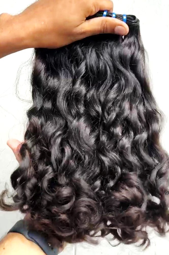 MG Hair Machine Weft Hair Extension – Raw Big Curly, Natural Color, 16" - Premium Indian Human Hair Extensions Wholesale Supplier