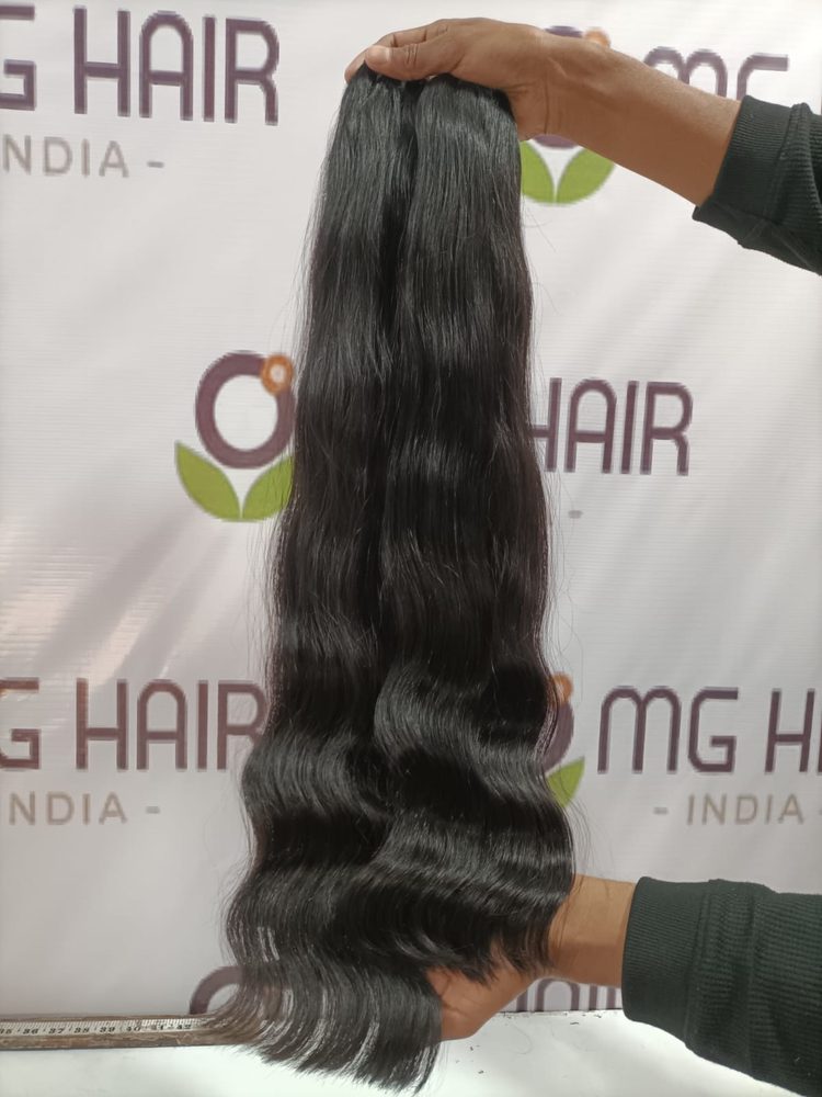 MG Hair Double Drawn Machine Weft Hair Extension – Raw Straight, 1B Natural Black, 28" - Premium Indian Human Hair Extensions Wholesale Supplier