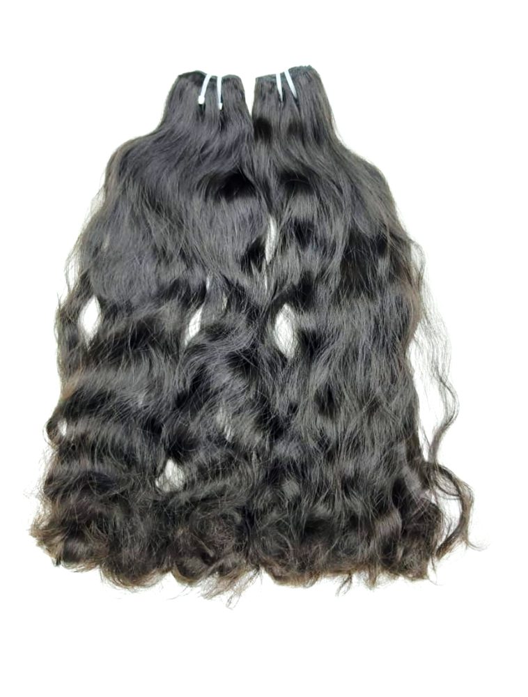 MG Hair Double Drawn Machine Weft Hair Extension – Bouncy Curly, Natural Black, 22" - Premium Indian Human Hair Extensions Wholesale Supplier