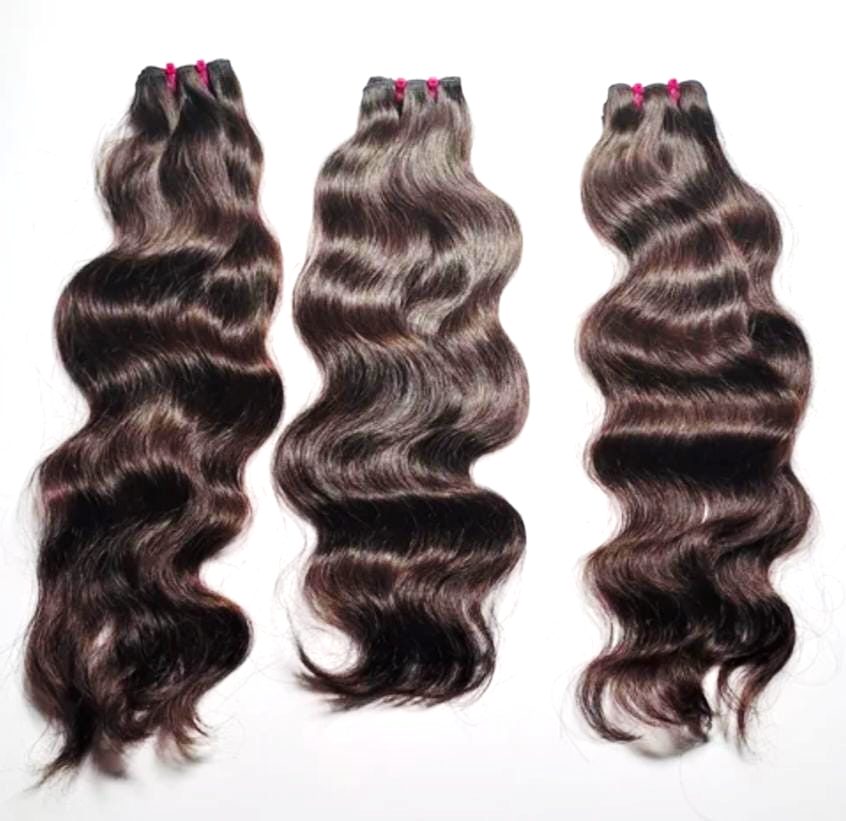 MG Hair Double Drawn Machine Weft Hair Extension – Wave, Natural Brown, 22" - Premium Indian Human Hair Extensions Wholesale Supplier