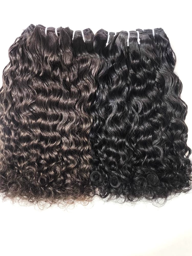 MG Hair Double Drawn Machine Weft Hair Extension – Natural Curly, Natural Color, 22" - Premium Indian Human Hair Extensions Wholesale Supplier