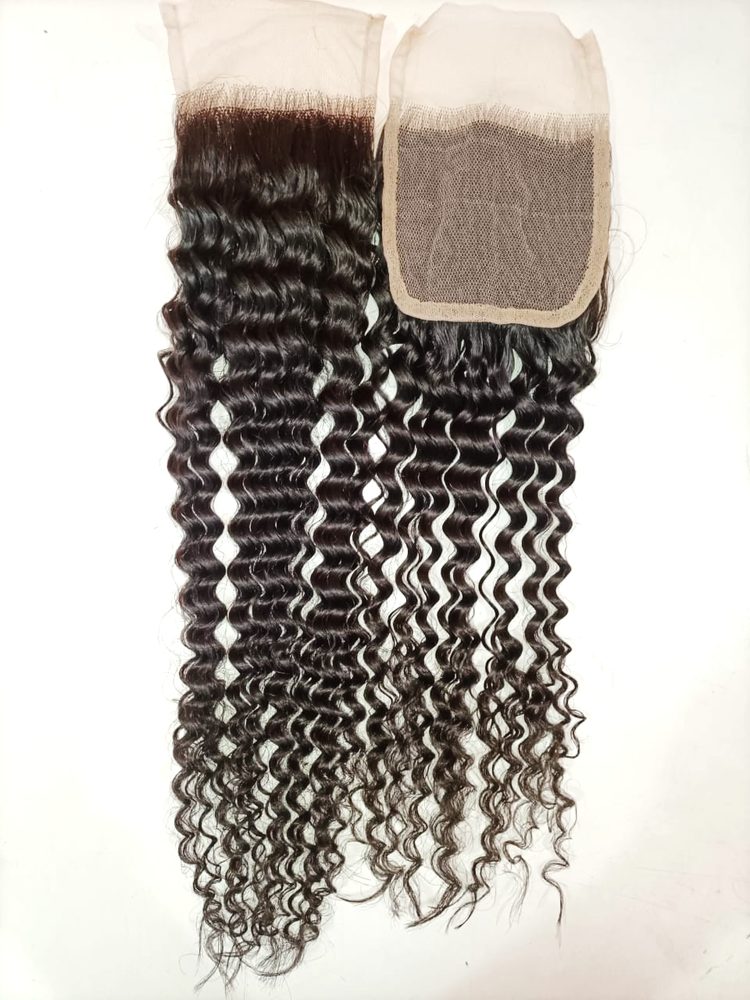 MG Hair 5x5 Lace Closure – Deep Curly, 1B Natural Black, 18" - Premium Indian Human Hair Extensions Wholesale Supplier