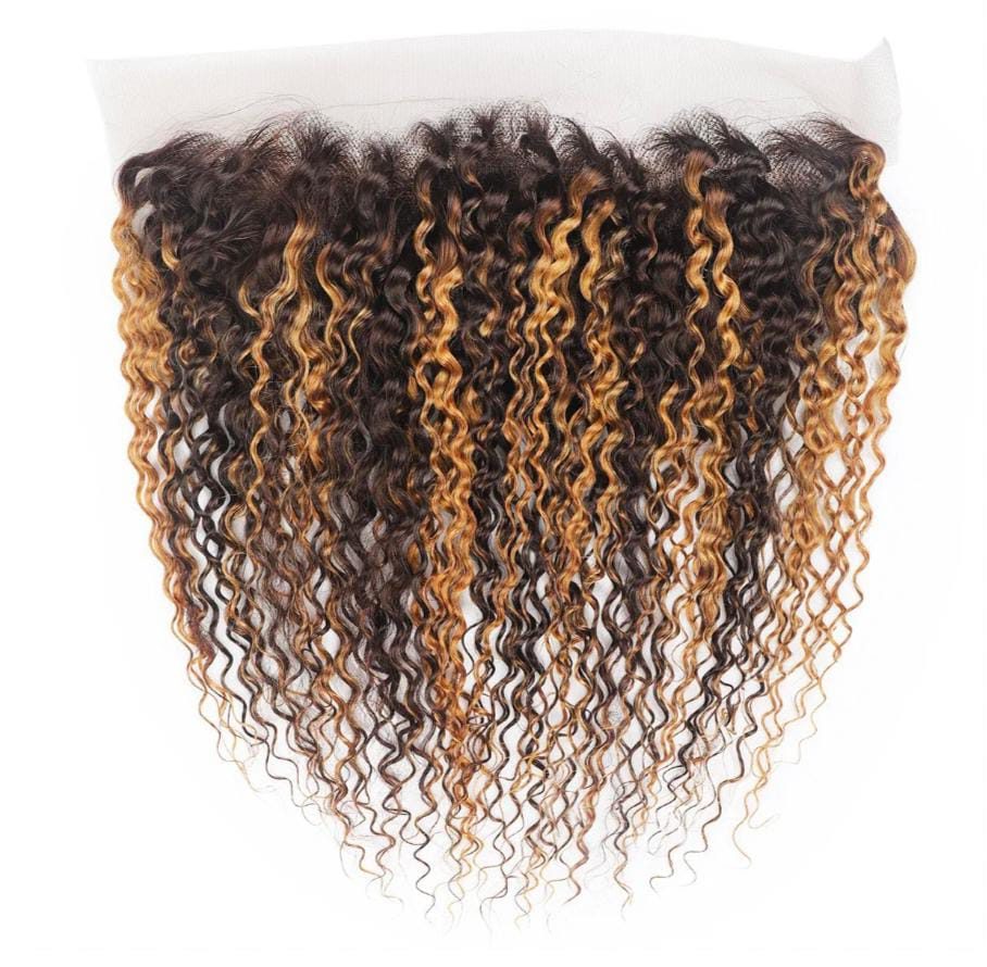 MG Hair HD 13x4 Frontal Lace Closure – Loose Curly, #2/12 Highlight, 22" - Premium Indian Human Hair Extensions Wholesale Supplier