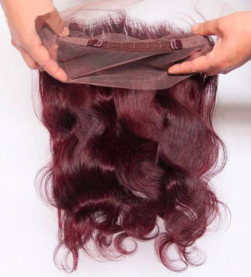 MG Hair 360 Frontal Lace Closure – Wave, Burgundy #59, 18" - Premium Indian Human Hair Extensions Wholesale Supplier